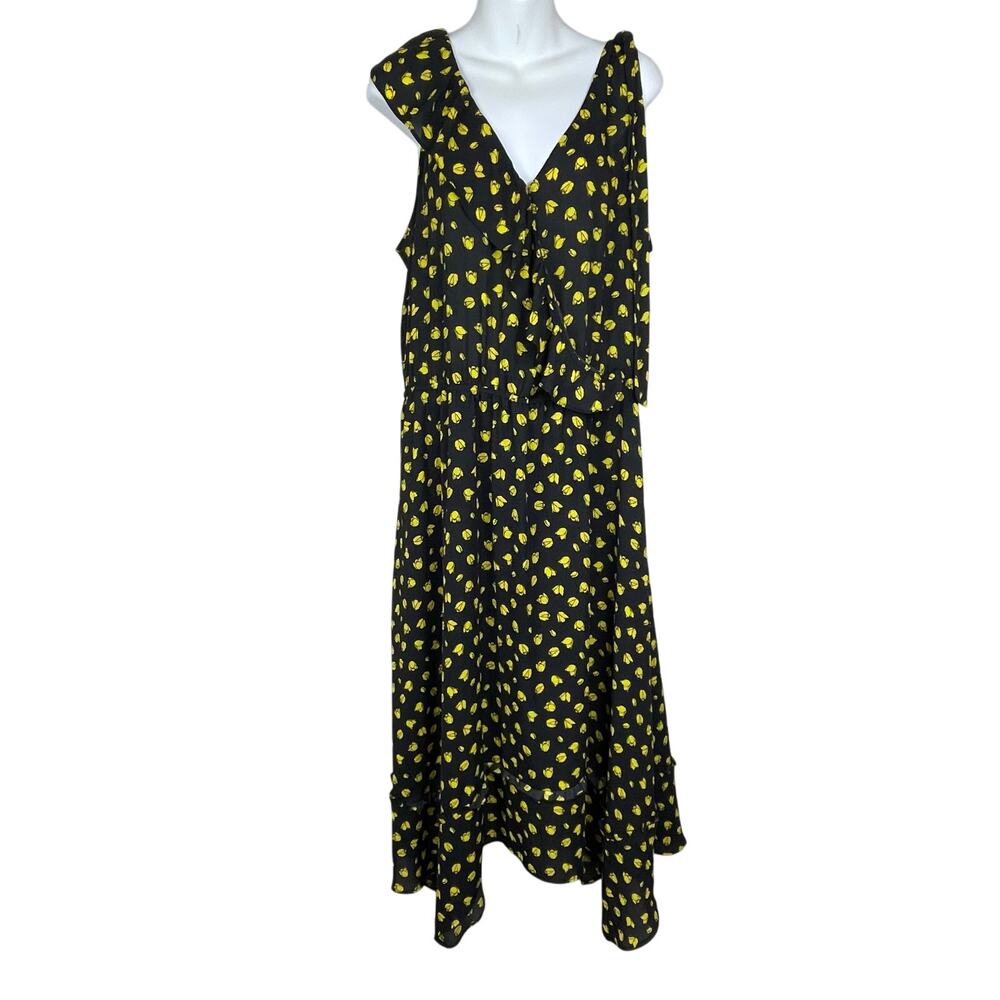 Who What Wear Maxi Dress Size XXL Black Yellow Floral Surplice Sleeveless‎